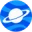 Blue planet with a ring on a circular blue background.